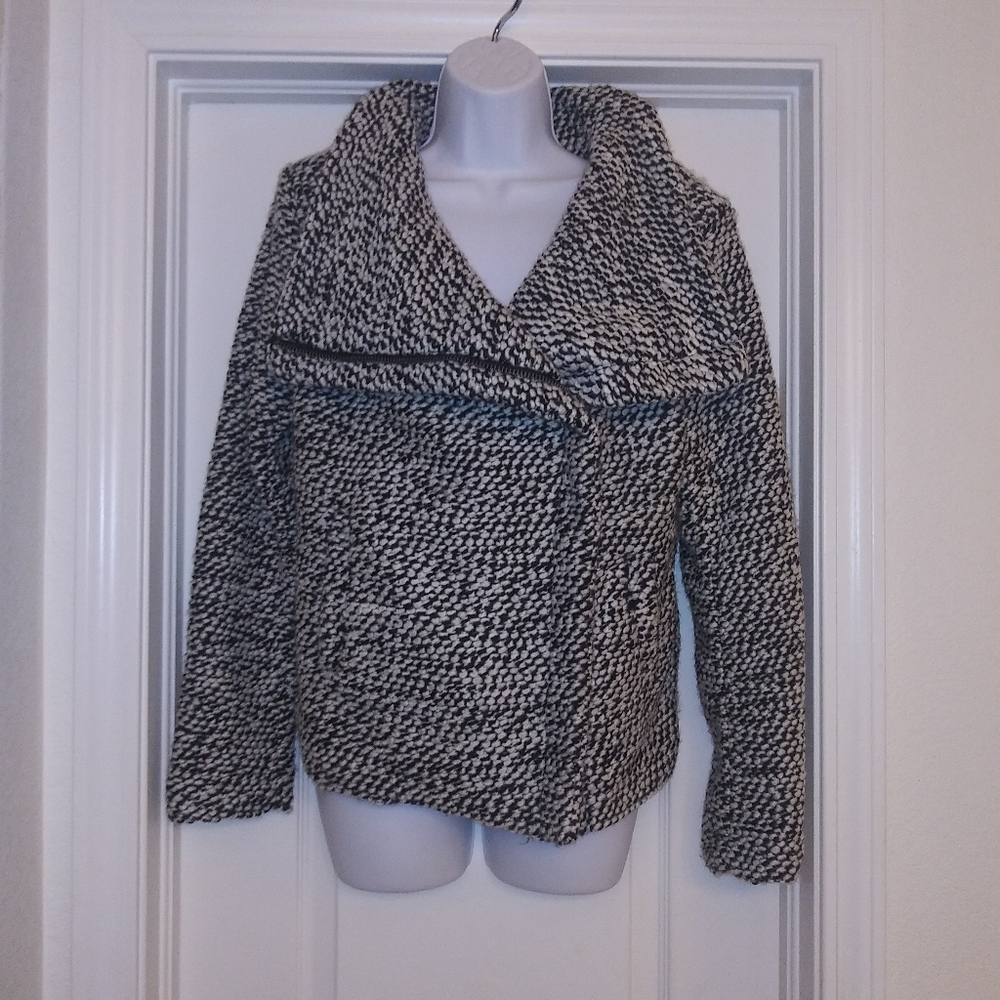 Blank Nyc Black/White Wool Side Zip Moto Jacket